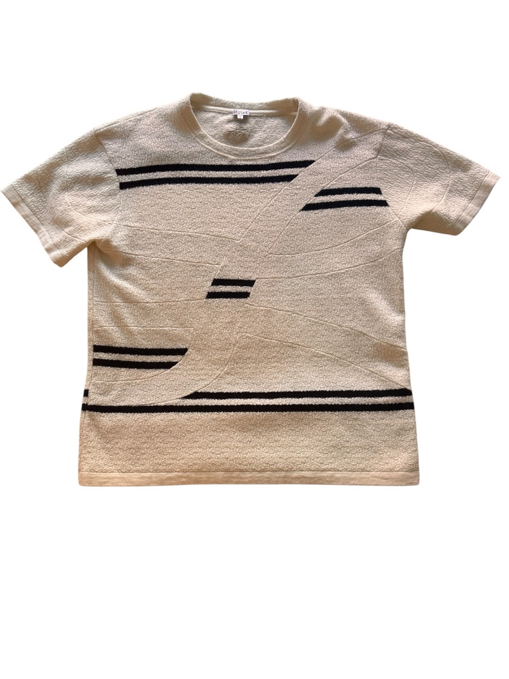 Loewe Ivory Wool Textured Short Sleeve Knit Sweater